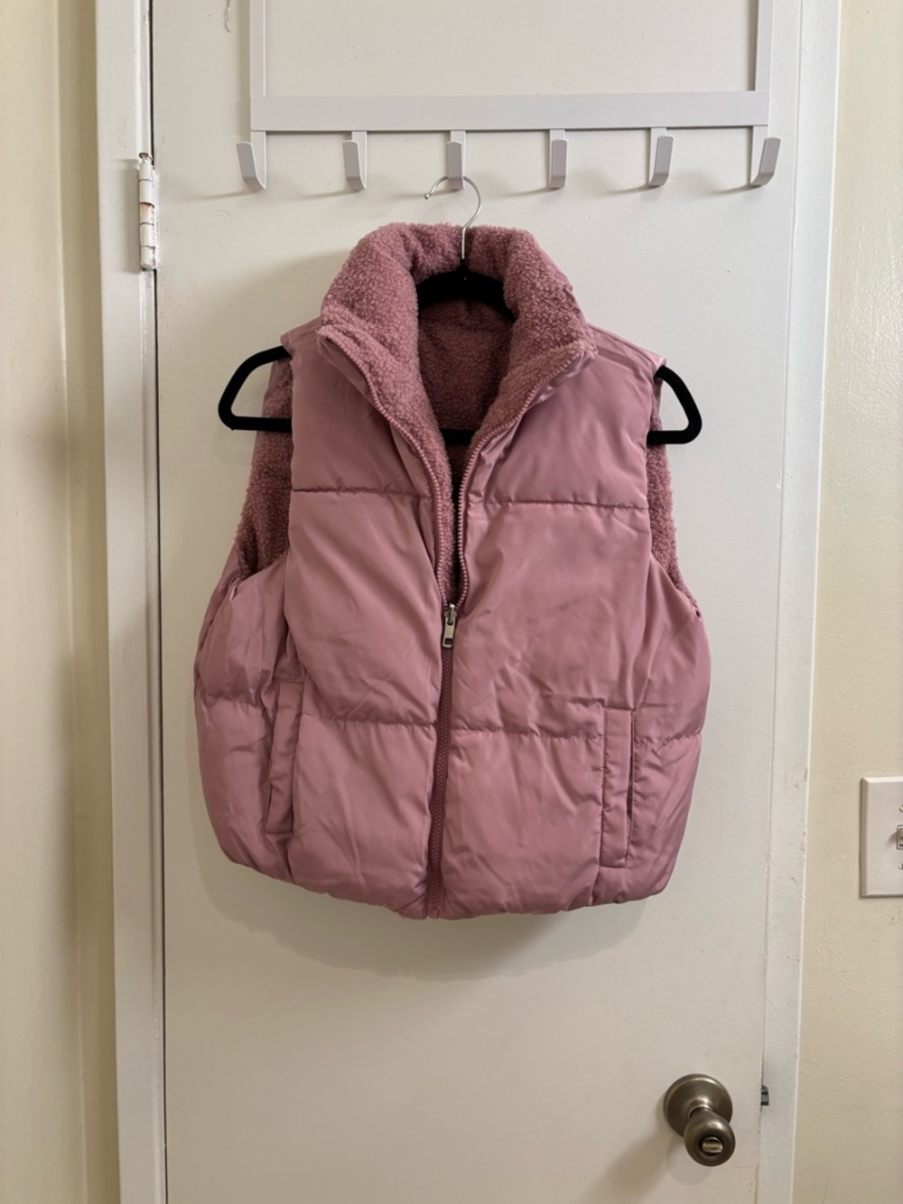 Mauve Reversible Puffer Vest with Sherpa Lining